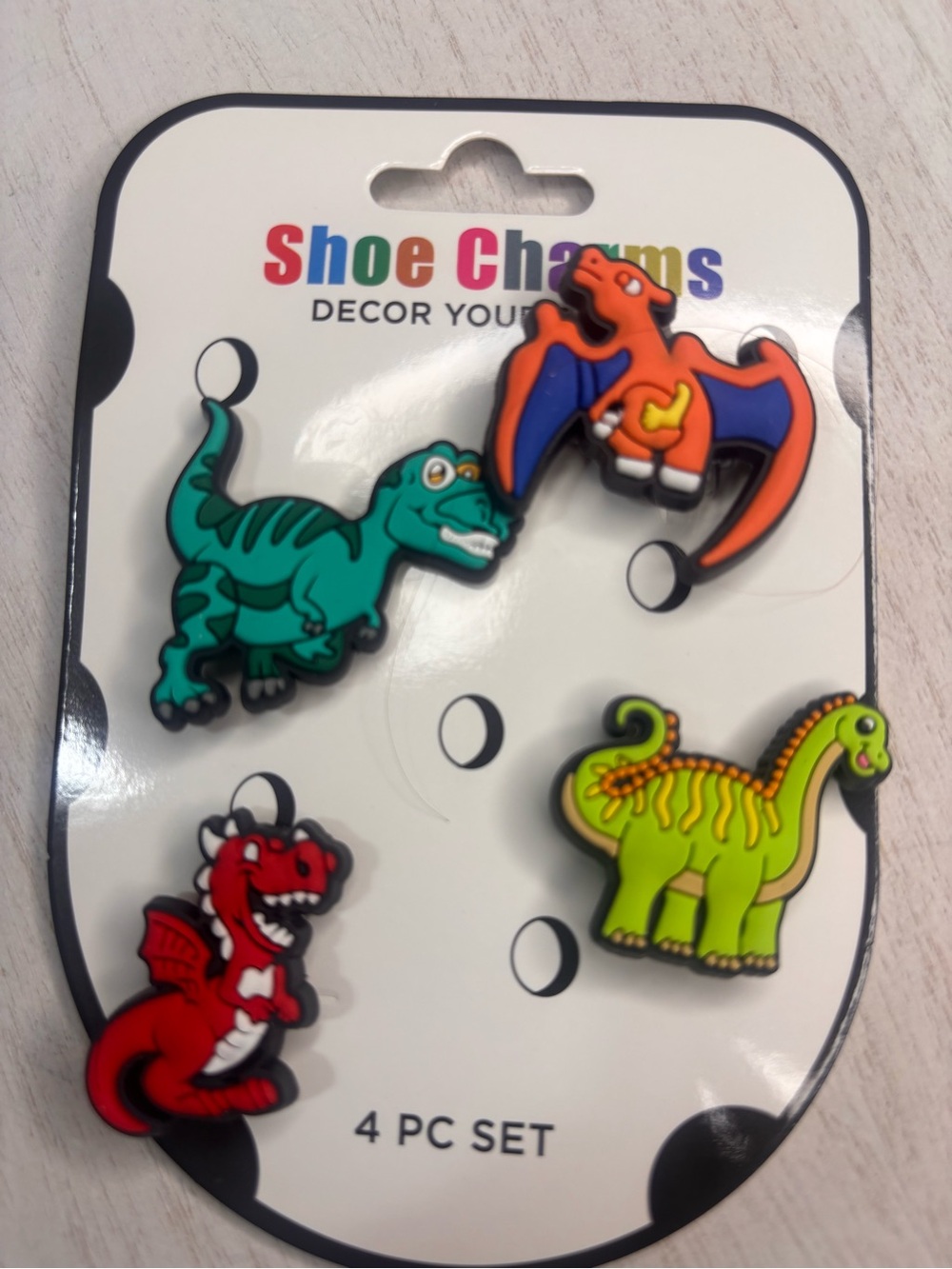 Dinosaur Shoe Charms - 4pc Set (Green, Teal, Orange, Red) Croc Charms